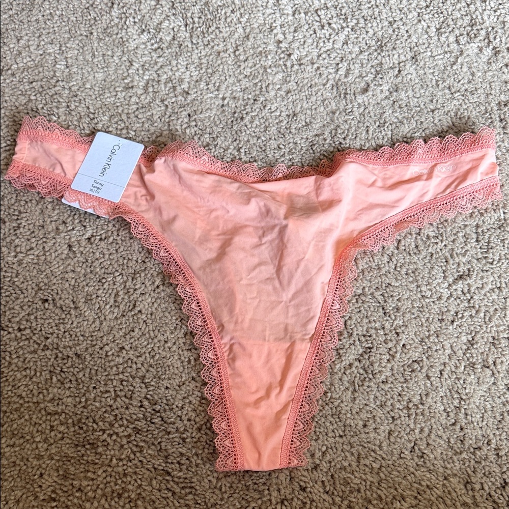 Calvin Klein Coral Lace-Edged Thong